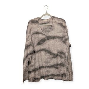Free People Fuzzy Knit Sweater S Neutral Tie Dye V Neck Long Sleeve Cozy Boho